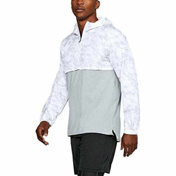 Under Armour Other - Under Armour Sportstyle Wind Anorak White Gray Hooded Pullover Large H11990